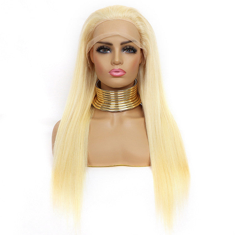 Golden long straight lace Wig