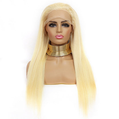 Golden long straight lace Wig